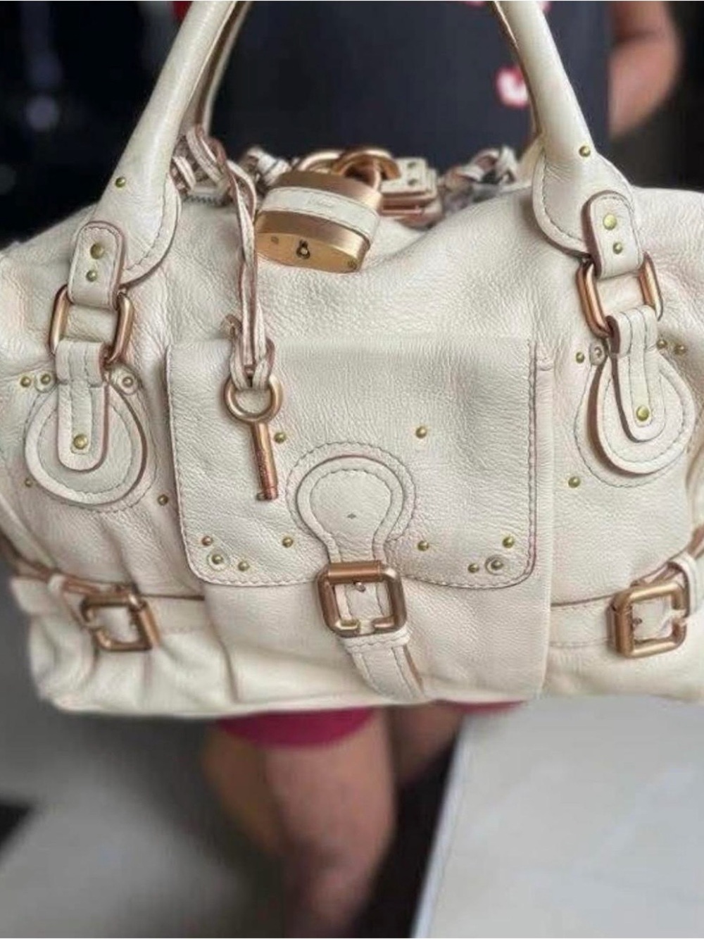 Chloe Paddington large duffle tote cream Leather Satchel Handbag with Gold